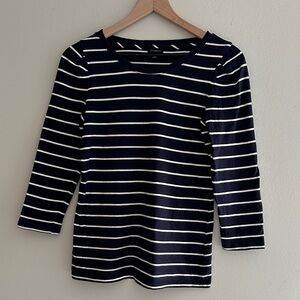 Talbots Navy and White Striped 3/4 Sleeve Top
